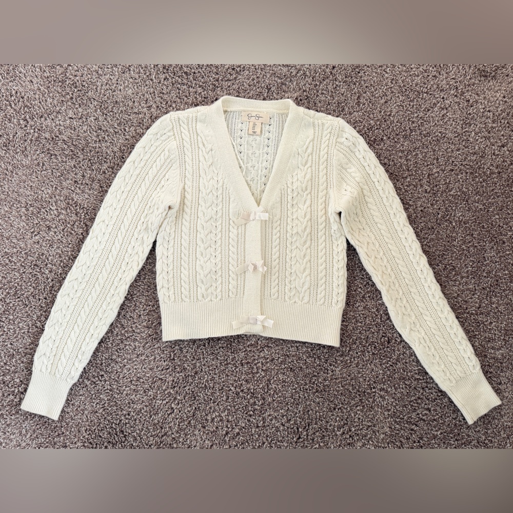 Jessica Simpson Ivory Cable Knit Cardigan with Toggle Accents